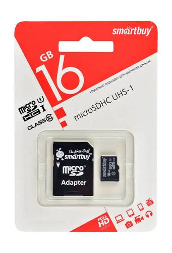 Smart Buy microSDXC с адаптером SD microSDXC, 16Гб, Class 10