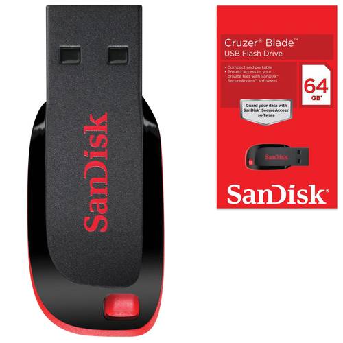 Накопитель USB flash 64ГБ SanDisk "Cruzer Blade", черно-красный (USB2.0)