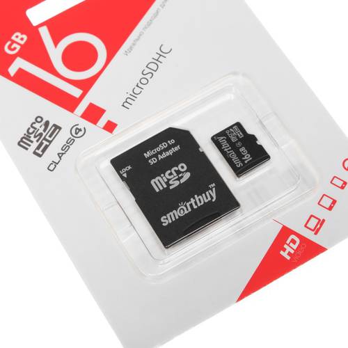 Карта памяти MicroSD 16GB Smart Buy Сlass 10 + SD адаптер