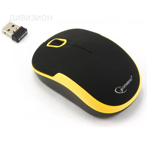 Оптическая мышь Gembird "MUSW-200-BKY", беспров., 2кн.+скр., черно-желтый (USB)
